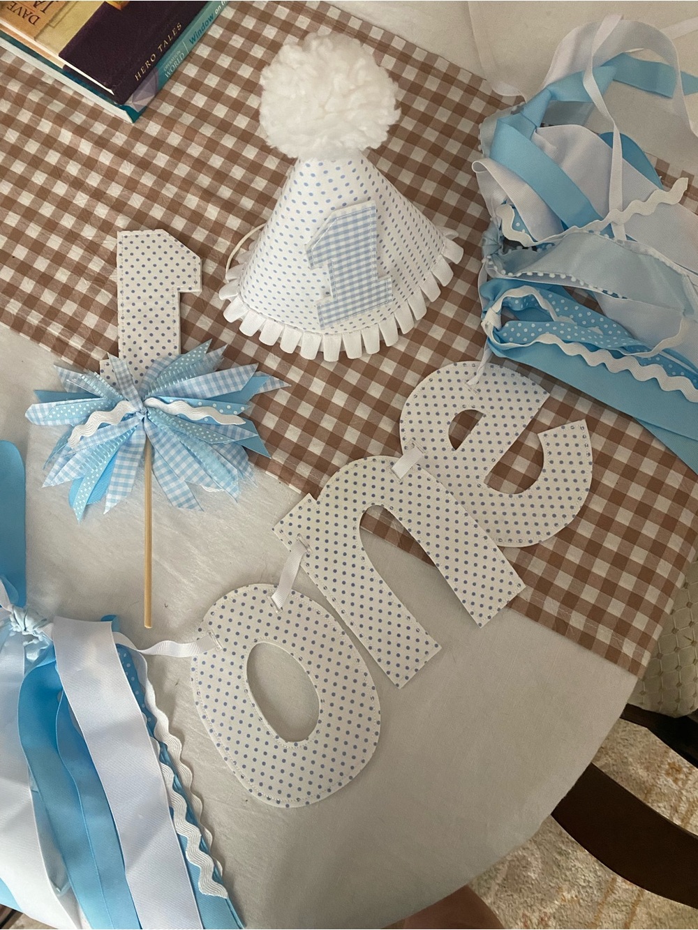 Little Happies Blue And White One Banner Birthday Hat Cake Topper First 1